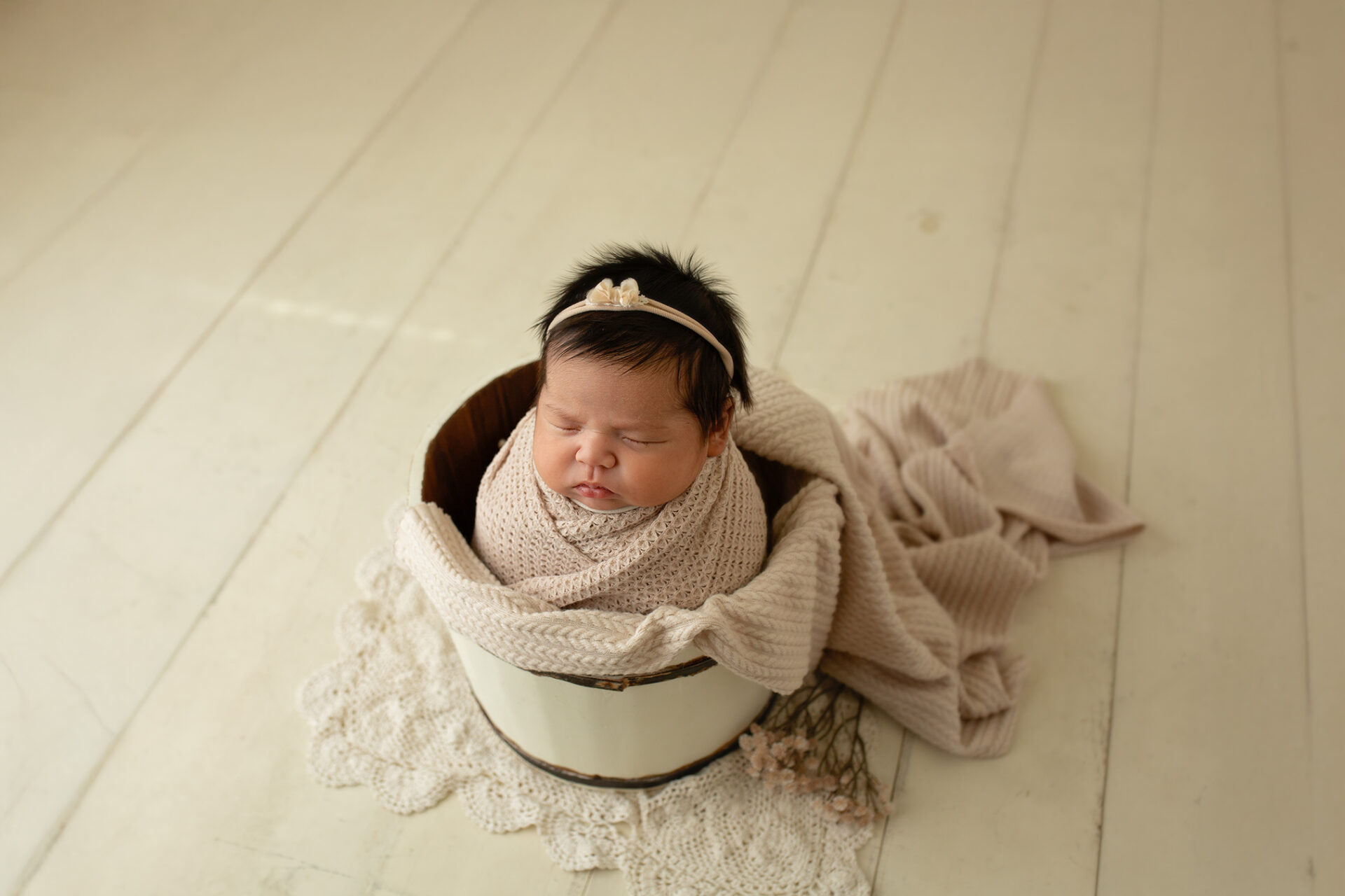 Newborn photography session in Ripon studio with neutral tones