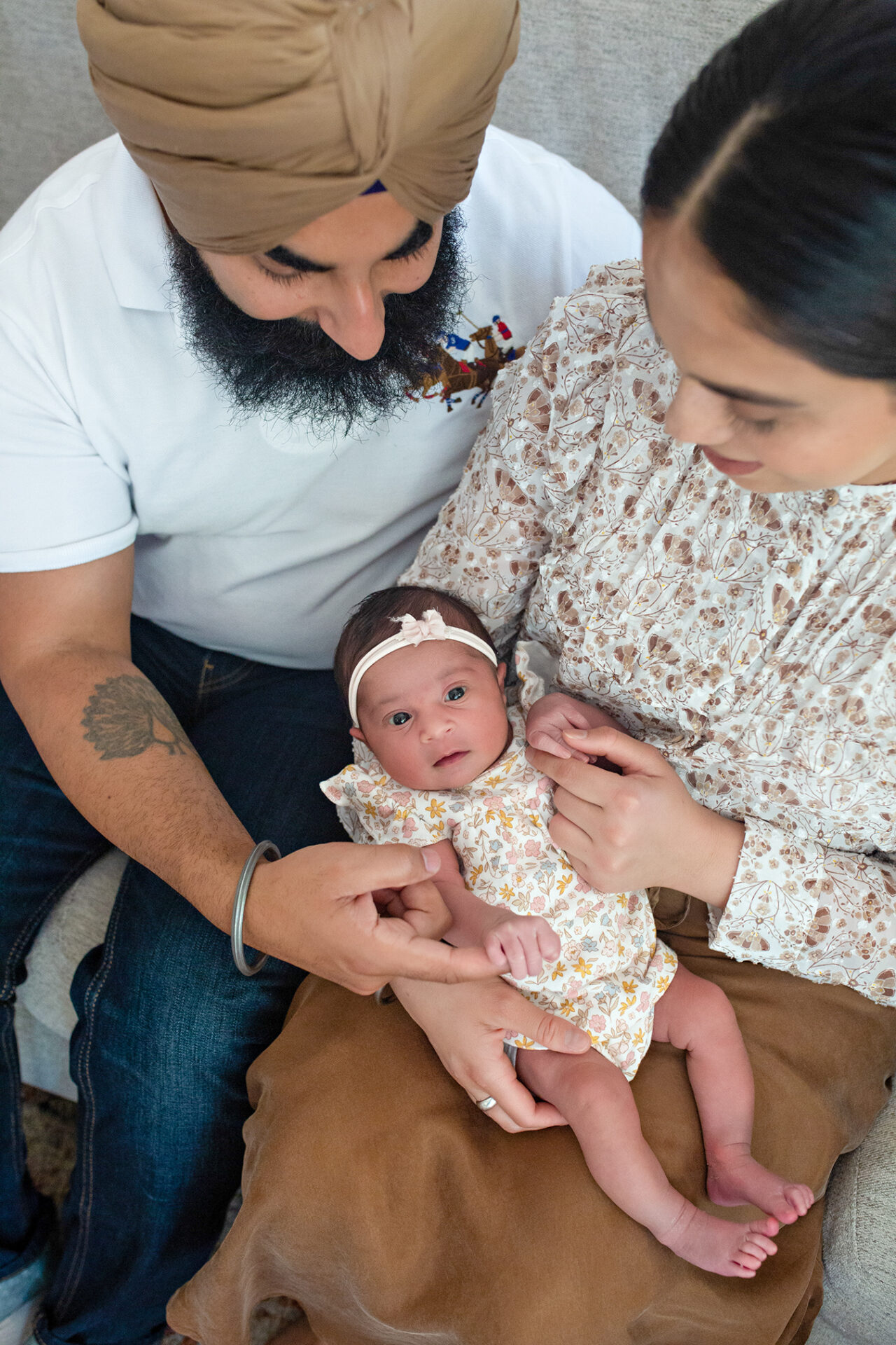 In-home newborn photography session in Roseville with natural light